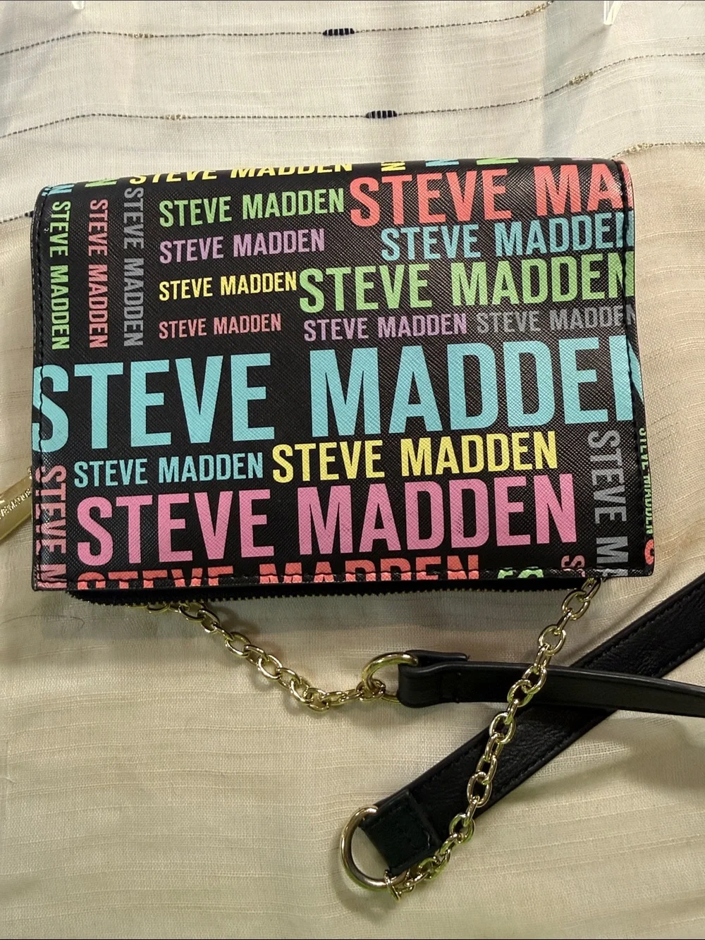 Steve Madden Black Crossbody with Multicolor Logo Print NWOT